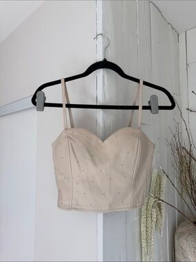 Beige Embellished Bustier Crop Top